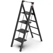 WELLFOR Folding Step Stool Ladder 300 lb. 300 lbs. Load Capacity 4-Step Aluminum