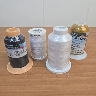 Gutermann & Mettler Sewing & Embroidery Thread Set of 4 Black White Gold