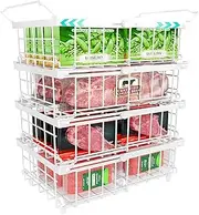 OPENICE Deep Freezer Organizer Bins, Expandable from 11.3” to 17.7 Stackable Freezer Baskets for Chest Freezer, Bins for Chest Freezer Organization - 4 PCS, White