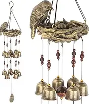Gardenvy Bird Nest Wind Chime, Bird Bells Chimes with 12 Wind Bells for Glory Mother’s Love Gift, Garden Backyard Church Hanging Decor, Bronze