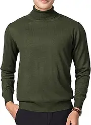 [Gsywaipei] Men's Turtneck Wool Knit Sweater Winter Long Sleeve Male Knits Sweaters Slim Fit Solid Color Knitted Pullover, Green, 3X-Large