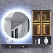 Stylish Wall Mounted Bathroom Cabinet, Cabinets with 2 Doors and Towel Hook, Smart Mirror, for Bathroom, Living Room, Black/White (Black with Frameless Mirror)