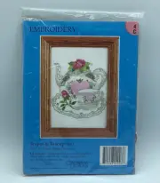 NIP 1994 Candamar Designs 5”x 7” Embroidery Kit “Teapot & Teacup” No.4003
