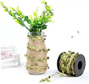 Cabilock 2 Rolls DIY Rope Vine Decoration Green Simulation Leaf Rattan Rope Artificial Rope Wedding Garland Home Dec