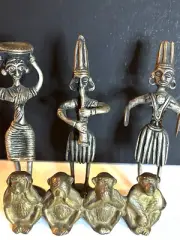 Metal Mayan / Aztec 3-Tribal Art Sculptures / 1- Monkey's See, Monkey's Do