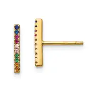 Sterling Silver Prizma Gold-Tone 14K Flash Gold-Plated Colorful Cz Bar Post Earrings