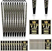 FIONUPI 25 Sets VIP Badge Lanyards with Plastic VIP Pass Card Holder Black and Gold VIP Pass Cards Breakaway Lanyard PVC for Backstage Concert Event Birthday Award Movie Night Party Organizer
