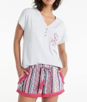 NEW PETER ALEXANDER PAISLEY GREY MARLE TEE & TASSEL SHORTS WOMENS M RRP$109.90