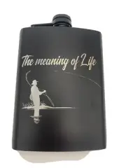 Fly Fishing Flask 8 oz Black Rubber Stainless Steel Hip Pocket Liquor Alcohol