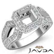 Halo Diamond Engagement Filigree Ring Asscher Shape Semi Mount Platinum 1.4Ct