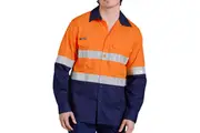 King Gee Mens Workcool 2 Hi-vis Cotton Drill Taped Work Shirt K54885 - Orange/Navy