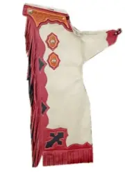 Western white & Red Top Grain Leather Bull Riding Rodeo Chaps : 871