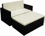 Patio Furniture Sets 2 Piece Garden Lounge Set with Cushions Poly Rattan Black