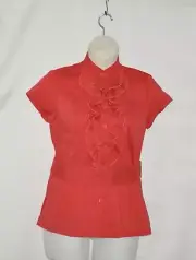 Simply. Chloe Dao Stretch Tunic with Ruffle Placket Size S Red