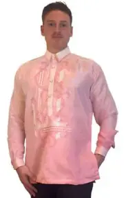 Pink Long Sleeve Organza Barong Tagalog - ORDER US SIZE