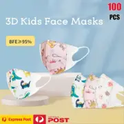 100PCS Kids 3D Face Mask Cartoon 3 Layers Meltblown Cloth Disposable