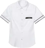 [RUNQHUI] Womens Button Down Shirts Short Sleeve Turn-Down Collar Loose Blouses Schoolgirls Cosplay Costume