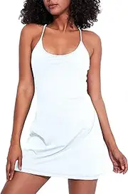 [URBEST] Women's Tennis Dress with Built-in Bra and Shorts, Sleeveless Exercise Workout Golf Athletic Dress with Pockets