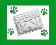 COACH Slim Id Card Case Wallet In Silver Metallic W/ Puffy Diamond Quilting NEW