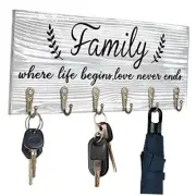 Key Holder Wall Mount Rustic Wooden Key Rack with 6 Hooks for Farmhouse Gray