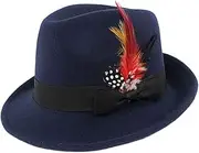 [Generic] Colaxi Men's Women's Wool Felt Feather Fedora Hat Vintage Panama Trilby Hat