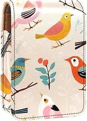 Lipstick Case,Leather Lip Gloss Lipstick Organizer with Mirror,Mini Lipstick Holder Bag,Animals Birds Colorful People
