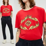 sz XXL NEW $580 GUCCI Men's Red Cotton Yellow ROCKER GG LOGO Rainbow Tee T-SHIRT