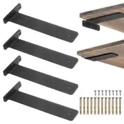 4 Pcs Shelf Brackets, 10" Long 3/16" Thick Shelving Brackets with 44 Lbs, Black