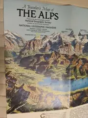 Traveler's Map of The Alps, National Geographic Society 1985 Pristine Condition.