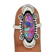 Composite Purple Copper With Blue Turquoise 925 Silver Ring VSA9 s.8 CR66992