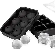 2 Pcs Silicone Ice Cube Trays with Funnel, Square Molds with Lid & Sphere Mold, Reusable Large 6 Compartments Ice Cube DIY Moulds for Whiskey Cocktails, Freezer Ice Cube Tray Molds, BPA Free Ice Mould