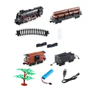 Steam Locomotive, Track, Rechargeable Electric Remote Control Train Set for Children, Birthday Gift As Shown