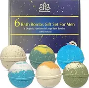 Organic Bath Bombs Gift Set For Men - Vegan Natural Ingredients - Made in the USA - Absolutely Safe for Men - Relaxing Epsom, Himalayan, Dead Sea Salts & Essential Oils