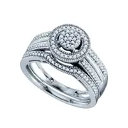 Sterling Silver Round Diamond Bridal Wedding Ring Set 1/3 Cttw