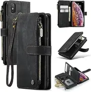 ELEPIK for iPhone X/XS Wallet Case with Card Holder, Kickstand, Wristlet for Women Men, Durable PU Leather Magnetic Wallet Phone Case for iPhone X/XS, Elegant Black