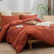3 Peace Cotton Duvet Cover 100% Cotton Rust Orange Bedding Set Stonewashed Quilt Cover Twin King Queen Euro and Custom Sizes Duvet Cover (Super King 98X104)