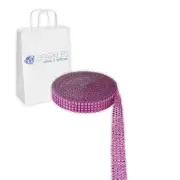 Hot Pink 4 Row Diamond Rhinestone Ribbon Trim Mesh Wrap 10 Yards - Wedding or