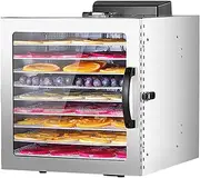Food Dehydrator, Full Screen Glass Smart Stainless Steel Large Capacity Dryer With light for Meat, Fruits, Vegetables and Healthy Snacks(10 Trays)