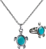 [kowaku] Magical Mood Stone Color Changing Turtle Necklace Jewelry Set