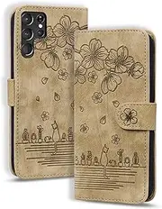 Rosbtib Case for Samsung Galaxy S23 Ultra, Premium PU Leather Protective Case Magnetic Closure Stand Function Flip Cover Mobile Phone Case for Galaxy S23 Ultra (Brown Cat)