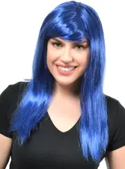Straight Royal Blue Womens Costume Wig with Fringe