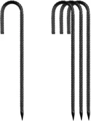Rebar-Stakes-12-Inch, Ground Stakes Heavy Duty J-Hook Black Coated Anti-Rust Hea