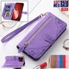 Zip Wallet Case Leather Flip Cover For iPhone 16e 16 15 14 13 12 11 Pro Max 8 7
