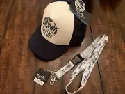 SALT LIFE Hat Cap + Lanyard Key Ring Navy White Trucker SnapBack Mesh Fish NEW