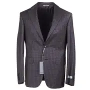 Canali Slim-Fit Brown-Burgundy Check Soft Flannel Wool Suit 40R (Eu 50) NWT