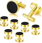 [Diamday] Cufflinks and Tuxedo Studs for Clothing for Men Stainless Steel Gold Cufflinks for Shirts and Ties Shirt Accessories Classic Tuxedo Buttons and Cufflinks for Father's Day Silver Gold Tones