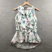 Buffalo David Bitton Floral Ruffled Sleeveless Top White XS