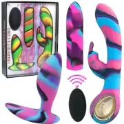 Colourful Camo Lovers Kit Rabbit Vibrator, Bullet Vibe, Remote Butt Plug Sex Toy