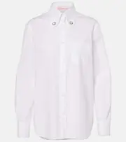 [Valentino] Valentino Faux pearl-embellished cotton poplin shirt AU 12 white