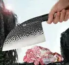 Butcher Knife Forged Steel Wood Handle Hammered Chef Cleaver Slicing Chop Bone L